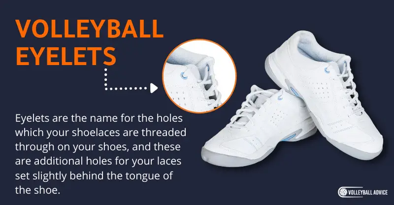 Eyelets are the name for the holes which your shoelaces are threaded through on your shoes, and these are additional holes for your laces set slightly behind the tongue of the shoe.